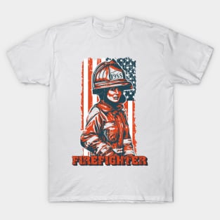 Firefighter woman US flag T-Shirt